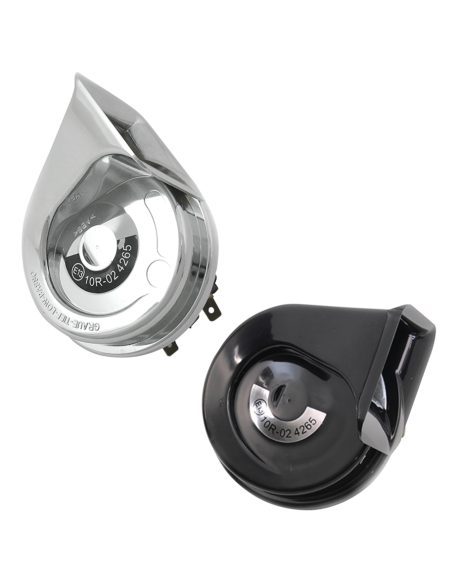 Chrome version of the OEM 69060-90D 12 Volt horn, E-approved