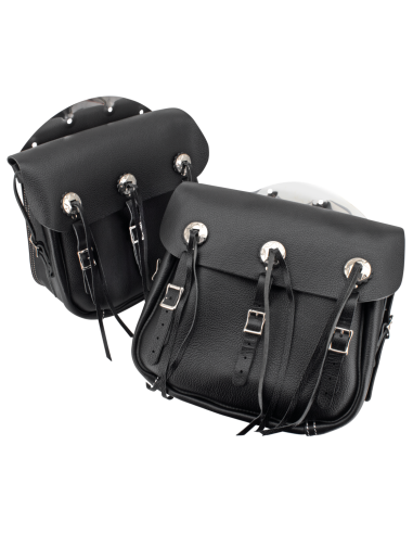Fits Big Twin 1936-1957, 1936-1943 style saddlebags, black with rigid mount plates, pair (OEM 11785-36B)
