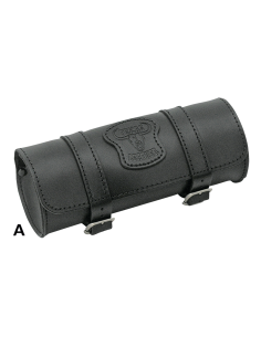 4 3/8" (11cm) diameter, 10" (26cm) long, capacity 3 litres, Black leather with matte buckles