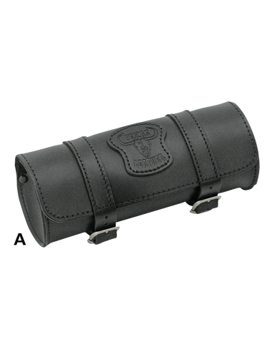 4 3/8" (11cm) diameter, 10" (26cm) long, capacity 3 litres, Black leather with matte buckles