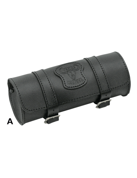 4 3/8" (11cm) diameter, 10" (26cm) long, capacity 3 litres, Black leather with matte buckles