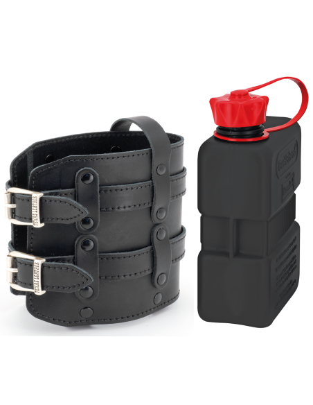 Holders with 1 litre FuelFriend canister, Black holder with black 1 litre canister