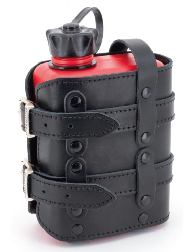 Holders with 1 litre FuelFriend canister, Black holder with red 1 litre canister