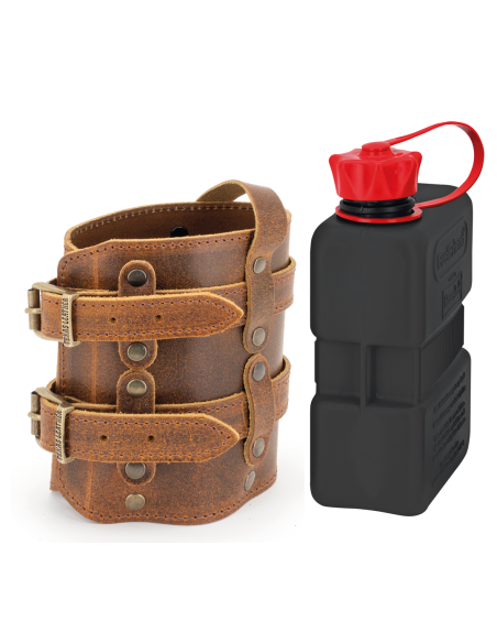 Holders with 1 litre FuelFriend canister, Ranger brown holder with black 1 litre canister