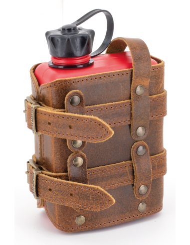 Holders with 1 litre FuelFriend canister, Ranger brown holder with red 1 litre canister