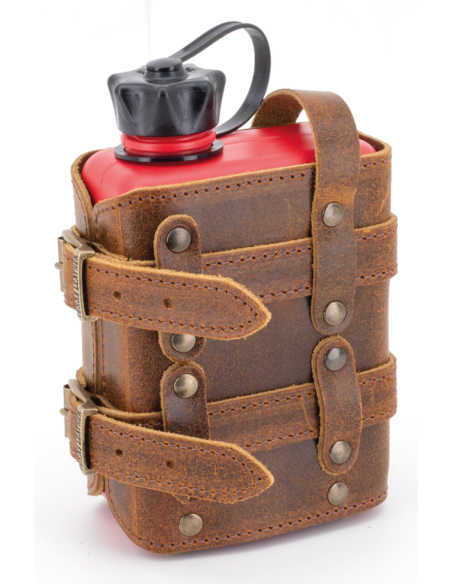 Holders with 1 litre FuelFriend canister, Ranger brown holder with red 1 litre canister