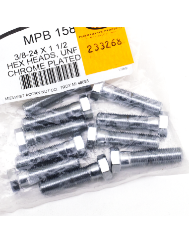 10pck Chrome hex head screws 3/8-24x1-1/